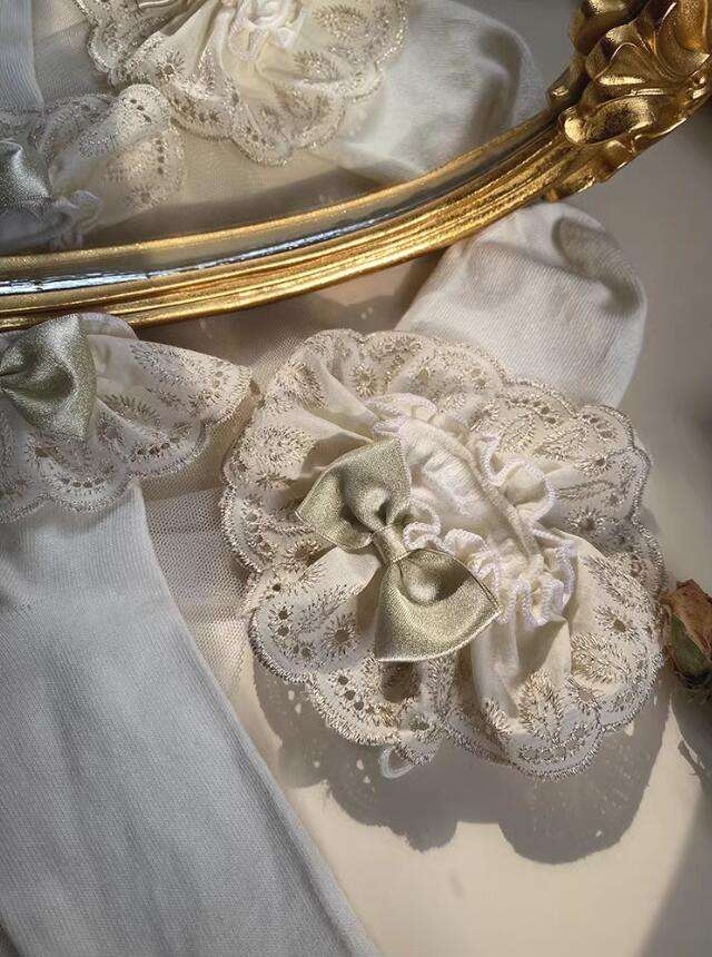 Champagne Gold Lace Trim Cotton Lolita Socks