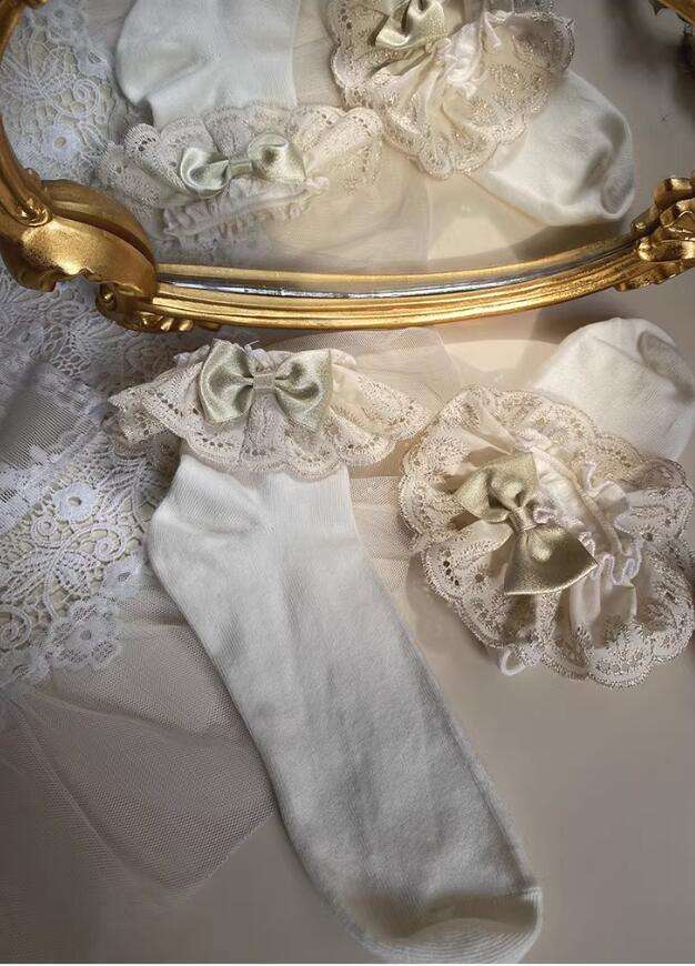 Champagne Gold Lace Trim Cotton Lolita Socks