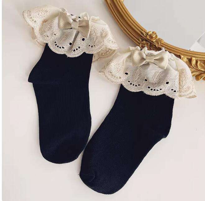 Champagne Gold Lace Trim Cotton Lolita Socks