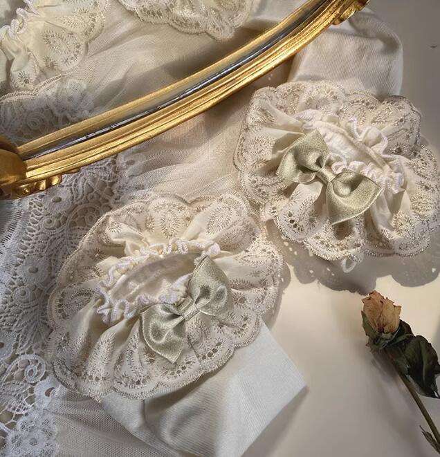 Champagne Gold Lace Trim Cotton Lolita Socks