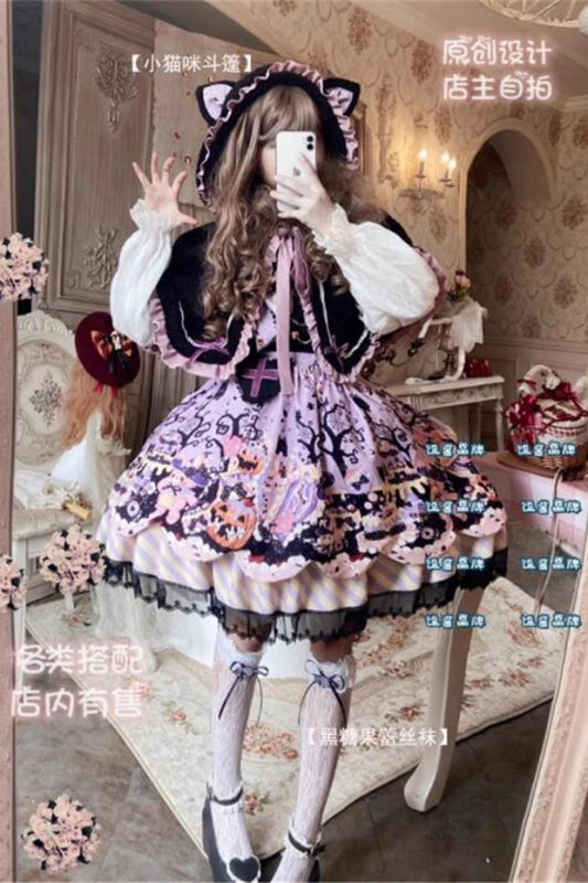 Kitten Halloween Lolita Salopette, Blouse, Cape and Accessories