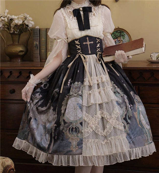 Time Flow Backward Classic Lolita Skirt, Blouse and Camisole