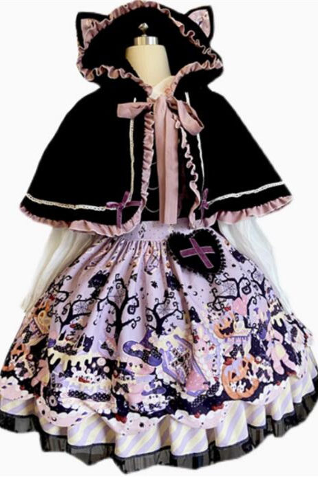 Kitten Halloween Lolita Salopette, Blouse, Cape and Accessories
