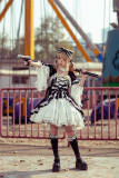 Infanta Black White Doll Lolita Dress, Set-in Sleeves and Headdress