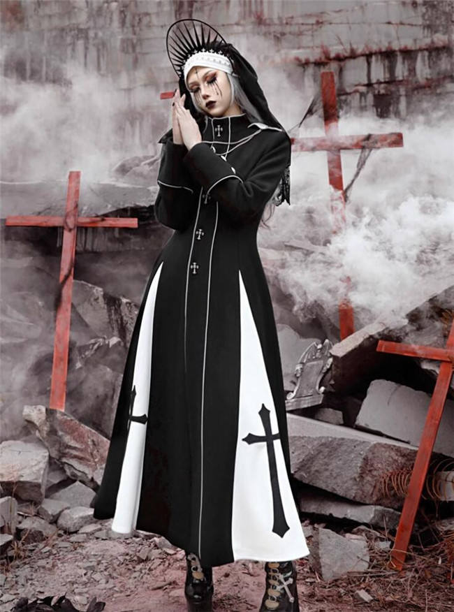 Blood Supply Trial of the Nuns Gothic Halloween Long Coat