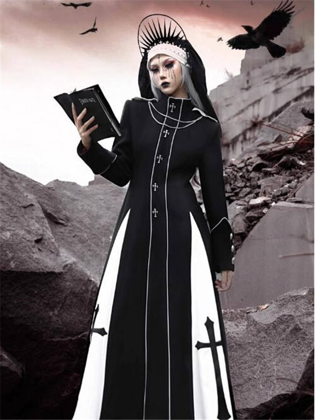 Blood Supply Trial of the Nuns Gothic Halloween Long Coat