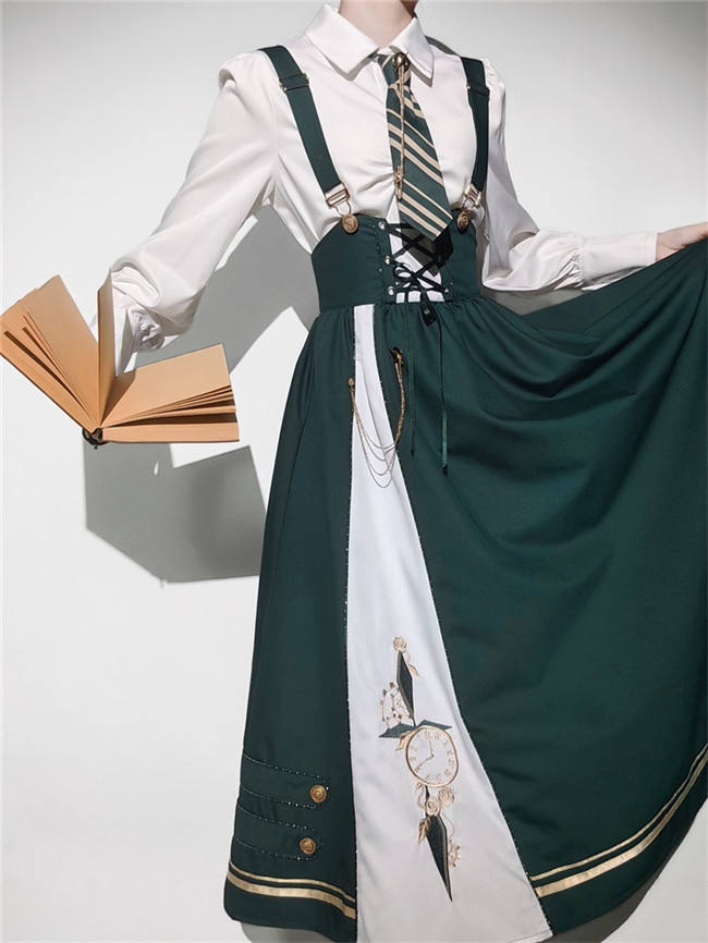 Time Traveler Lolita Salopette, Blouse, Cape and Necktie
