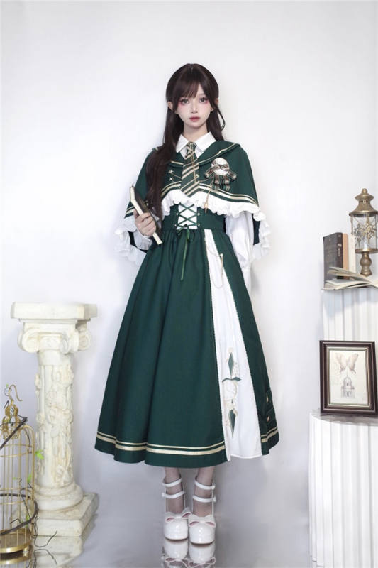 Time Traveler Lolita Salopette, Blouse, Cape and Necktie
