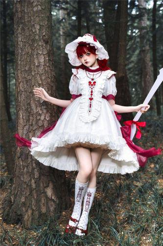 Puppet Heart Cotton Gothic Lolita Dress, Fake Collar, Sleeves, Bonnet and Necklace