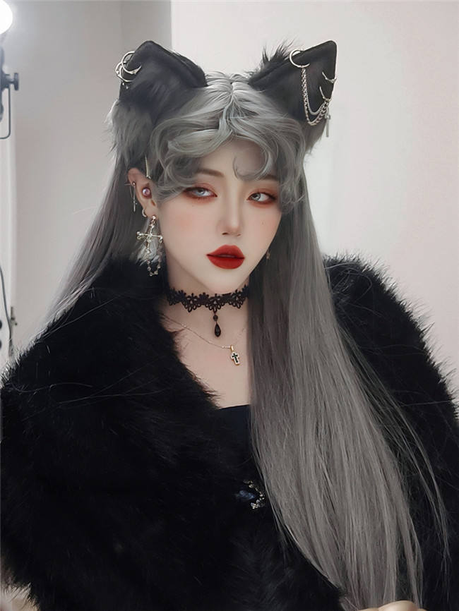 Wolf Family Gray Long Straight Lolita Wig
