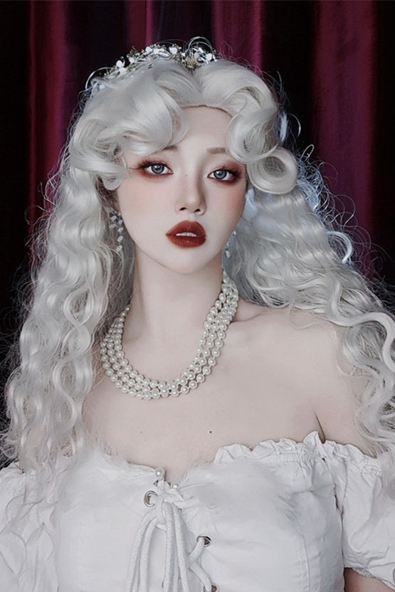 The White Queen Halloween Long Curly Lolita Wig
