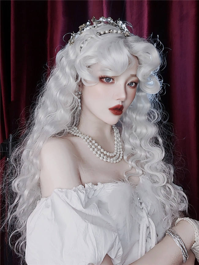 The White Queen Halloween Long Curly Lolita Wig