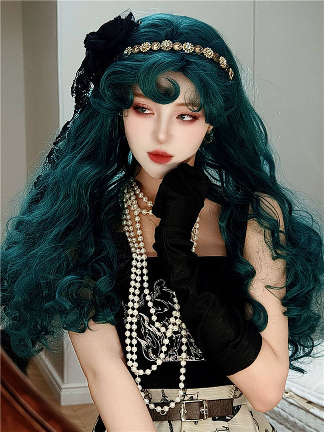 Green Witch Halloween Long Curly Lolita Wig