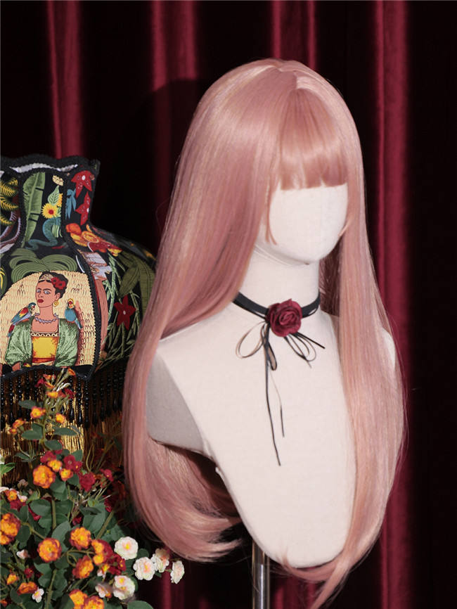 La Vie En Rose Orange Pink Long Straight Lolita Wig