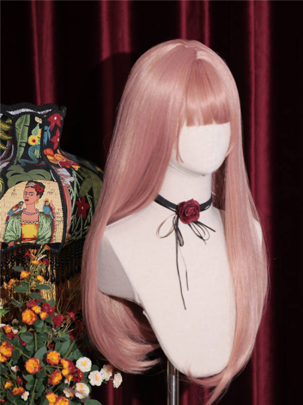 La Vie En Rose Orange Pink Long Straight Lolita Wig
