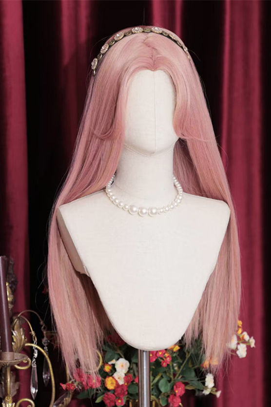 Rose Lover Orange Pink Middle Split Long Straight Lolita Wig