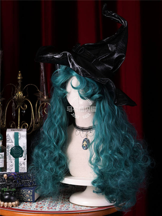 Green Witch Halloween Long Curly Lolita Wig
