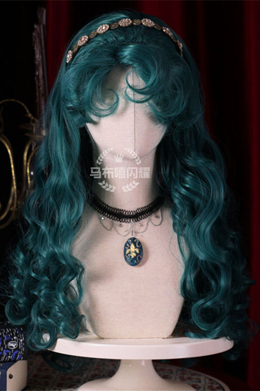Green Witch Halloween Long Curly Lolita Wig