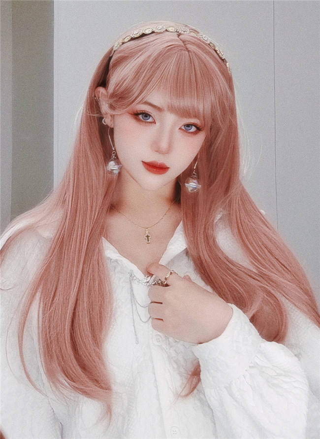 La Vie En Rose Orange Pink Long Straight Lolita Wig