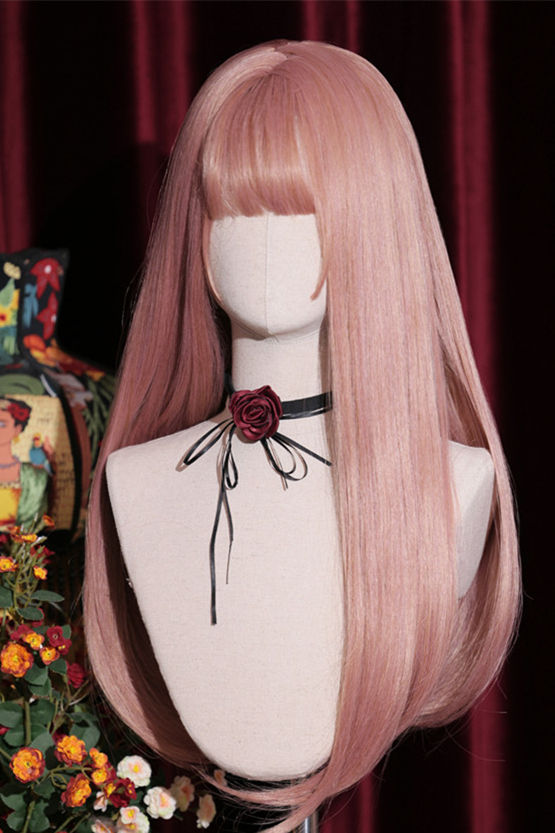 La Vie En Rose Orange Pink Long Straight Lolita Wig