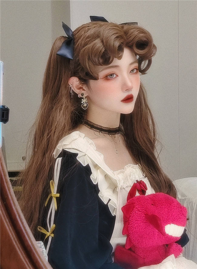 Dragon Family Water Wave Princess Wig and Double Ponytails