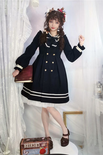 Navy Collar College Style High Waist Lolita Coat