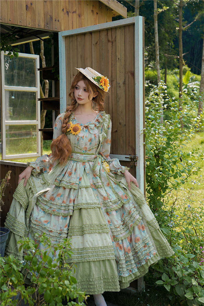 Miss Point Garden Sunflower Tiered Skirt Lolita One Piece Dress