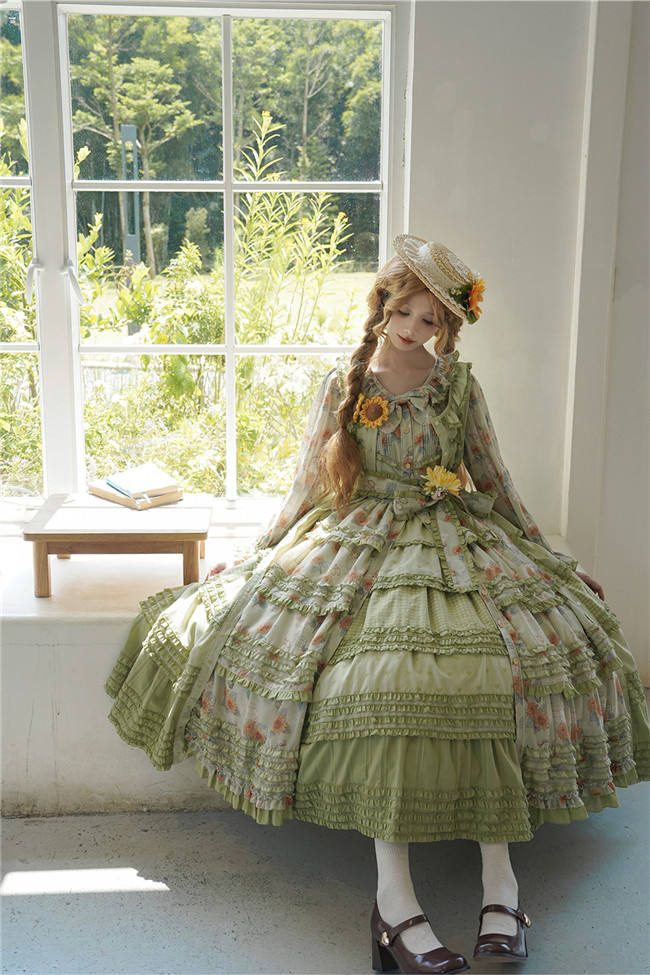 Miss Point Garden Sunflower Tiered Skirt Lolita One Piece Dress