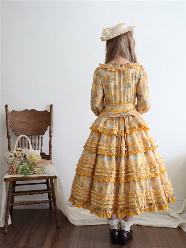 Miss Point Garden Sunflower Tiered Skirt Lolita One Piece Dress
