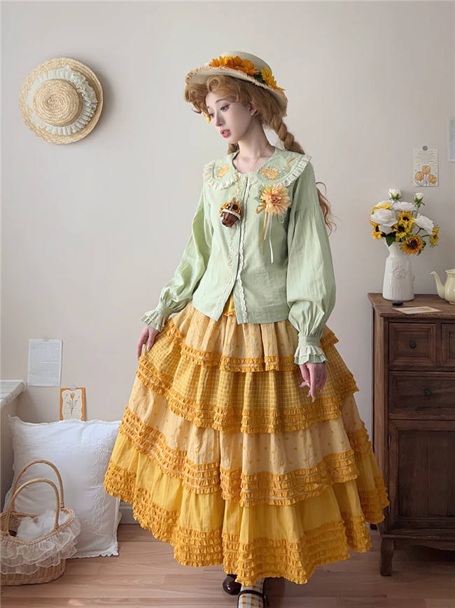 Miss Point Garden Sunflower Embroidery Collar Cotton Lolita Blouse