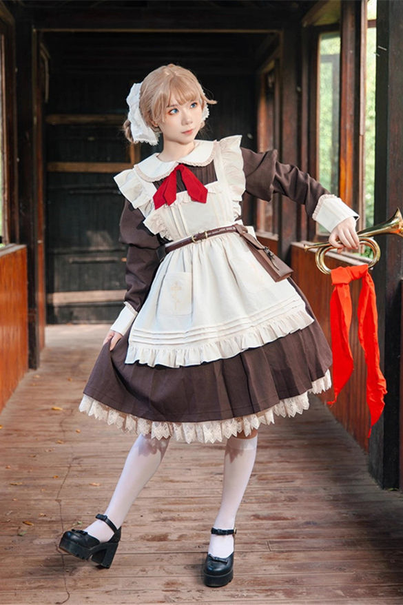 Infanta Russian Uniform Lolita Dress, Apron, Waist Bag and Hair Band