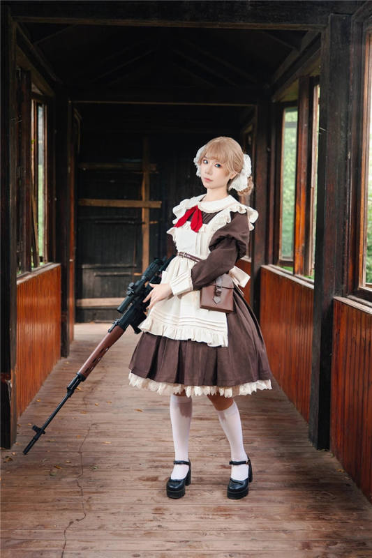 Infanta Russian Uniform Lolita Dress, Apron, Waist Bag and Hair Band