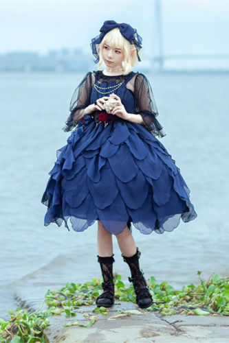 Infanta Dark Sea Mermaid Lolita Jumper Dress, Bowknot Tailing and Headbow