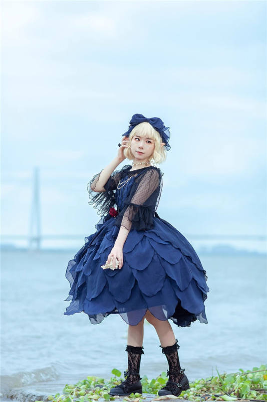 Infanta Dark Sea Mermaid Lolita Jumper Dress, Bowknot Tailing and Headbow
