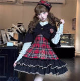 Sweet Tea Bear Plaid Lolita Dress, Cape, Hat and Ribbon