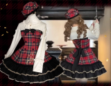 Sweet Tea Bear Plaid Lolita Dress, Cape, Hat and Ribbon