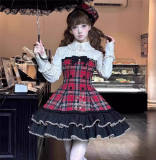 Sweet Tea Bear Plaid Lolita Dress, Cape, Hat and Ribbon