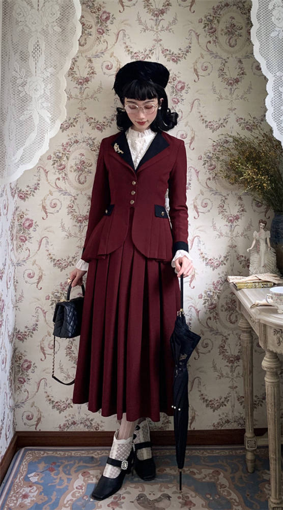 Foxtrot Lolita Plus Size Friendly Vintage Skirt and Coat Set