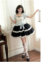 Withpuji Mint Black Chocolate Fake Two-piece Lolita Dress and Choker