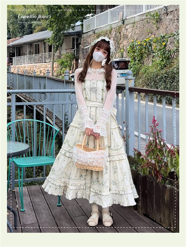 Camellia Print Lolita Jumper Dress and Headband