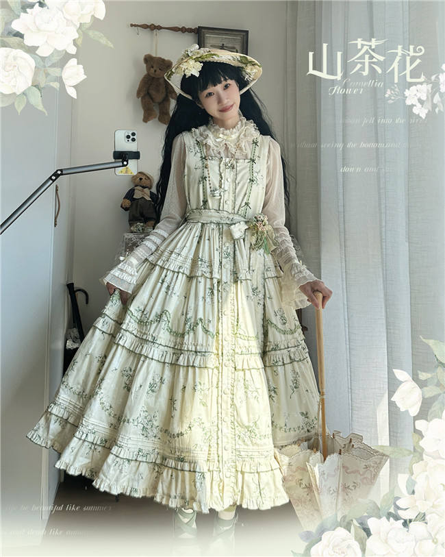 Camellia Print Lolita Jumper Dress and Headband
