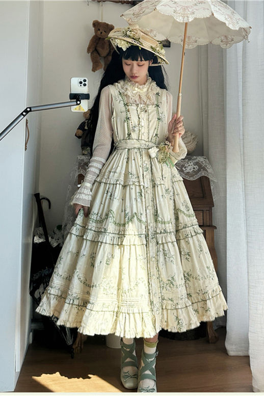 Camellia Print Lolita Jumper Dress and Headband