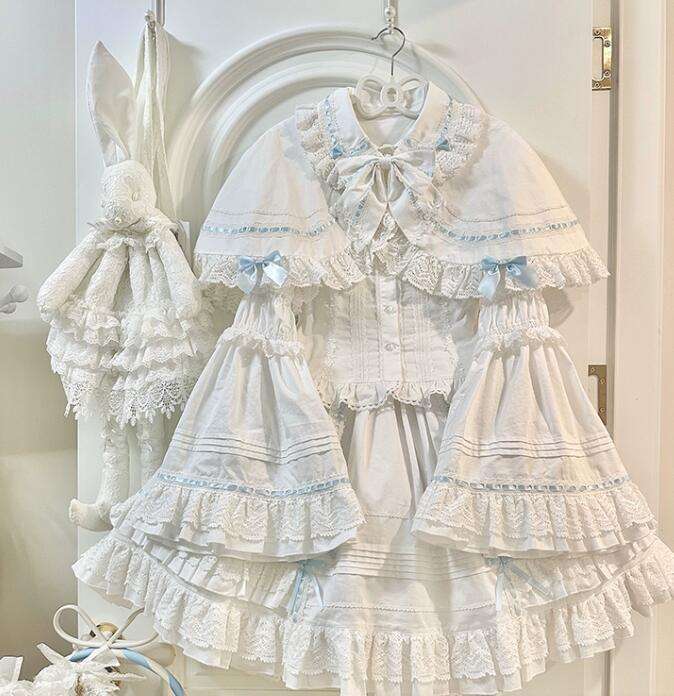 Pray for Snow Fall Cotton Doll Lolita Skirt, Blouse and Cape