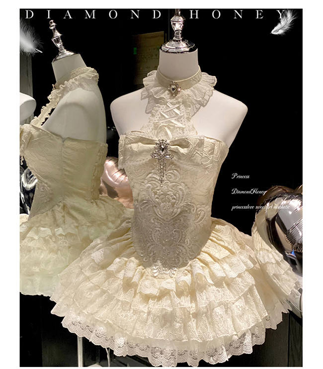 Diamond Honey Halter Neck Formal Dress, Corset and Tailing