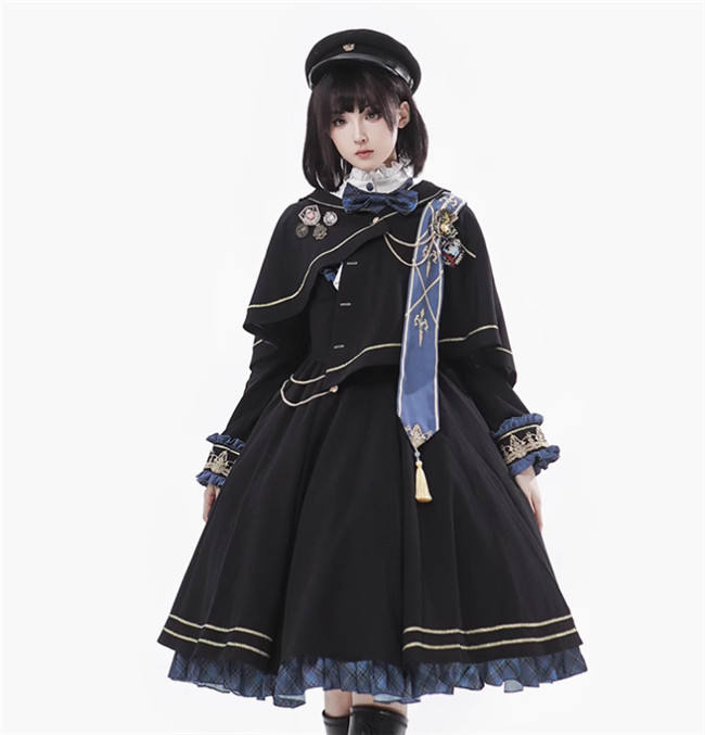Ying Luo Fu Daybreak College Style Lolita One Piece Dress, Cape and Ribbon