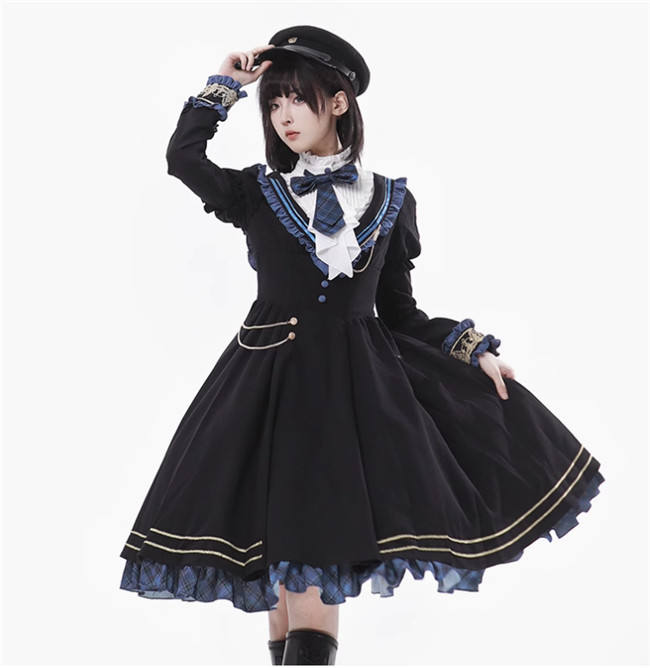 Ying Luo Fu Daybreak College Style Lolita One Piece Dress, Cape and Ribbon