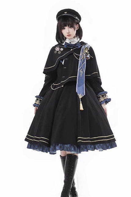 Daybreak College Style Lolita One Piece Dress, Cape and Ribbon