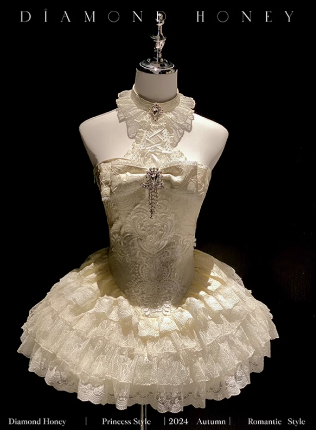 Diamond Honey Halter Neck Formal Dress, Corset and Tailing
