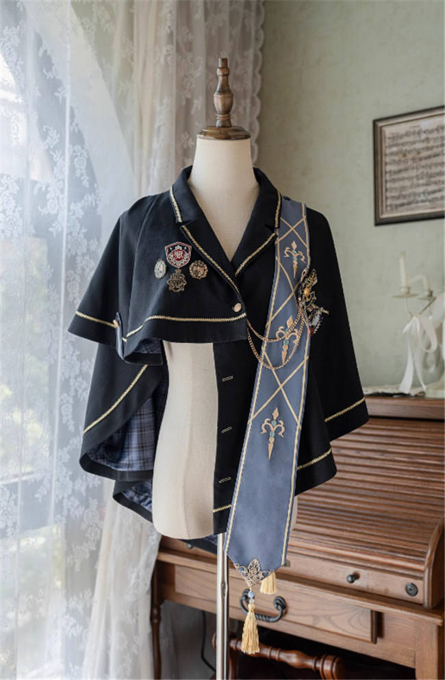 Ying Luo Fu Daybreak College Style Lolita One Piece Dress, Cape and Ribbon