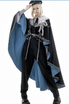 Dark Contract Blue Military Lolita Vest, Blouse, Trousers, Cape and Badge